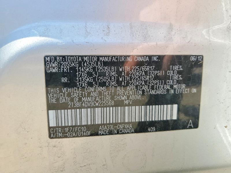 52964876 :رقم المزاد ، 2T3BF4DV9CW225568 vin ، 2012 Toyota Rav4 مزاد بيع
