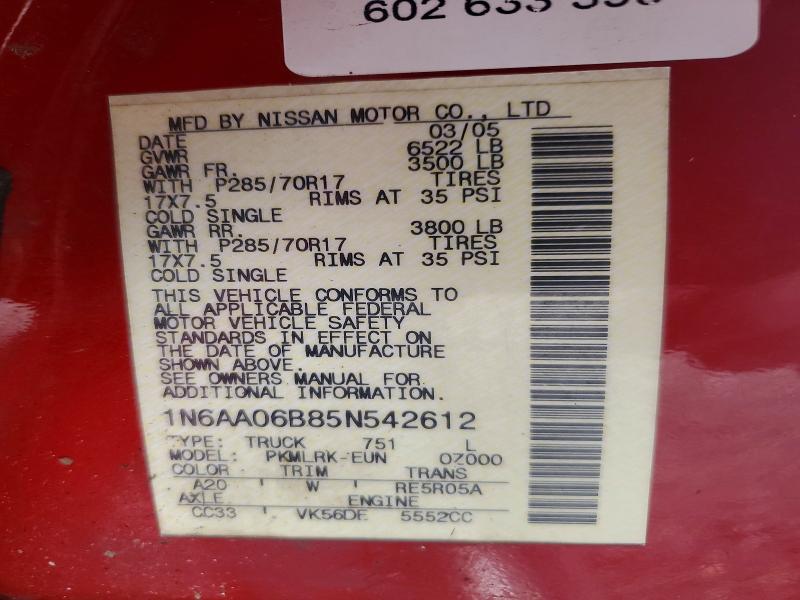 Продажа на аукционе авто 2005 Nissan Titan, vin: 1N6AA06B85N542612, номер лота: 53392616