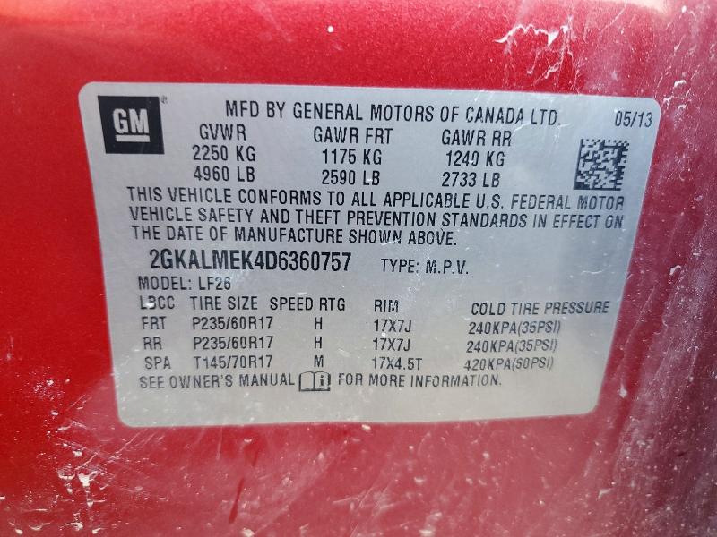 Продажа на аукционе авто 2013 Gmc Terrain, vin: 2GKALMEK4D6360757, номер лота: 54123766