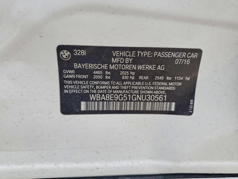 Продажа на аукционе авто 2016 Bmw 328, vin: WBA8E9G51GNU30561, номер лота: 53125876