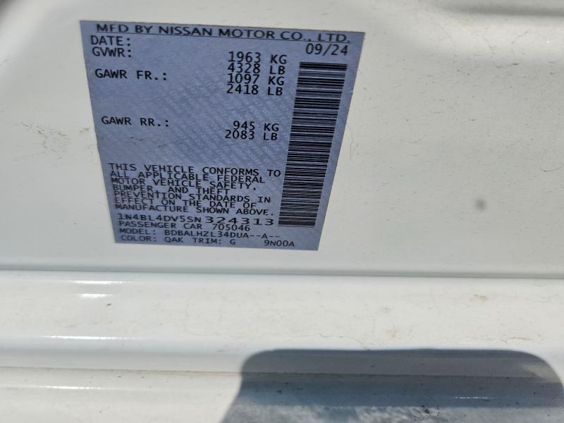 2025 Nissan Altima მანქანა იყიდება აუქციონზე, vin: 1N4BL4DV5SN324313, აუქციონის ნომერი: 53963936