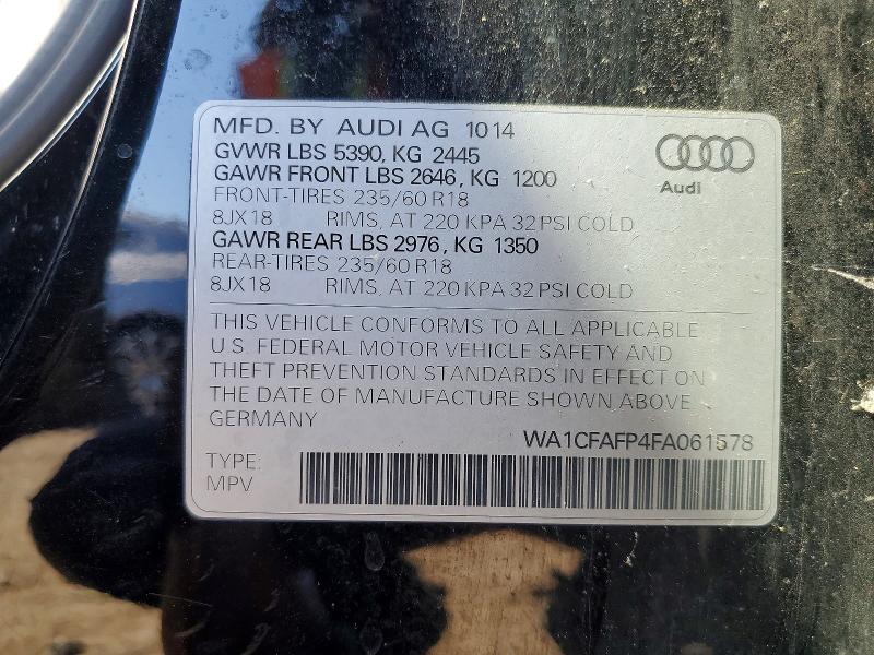 Продаж на аукціоні авто 2015 Audi Q5, vin: WA1CFAFP4FA061578, номер лоту: 53592616
