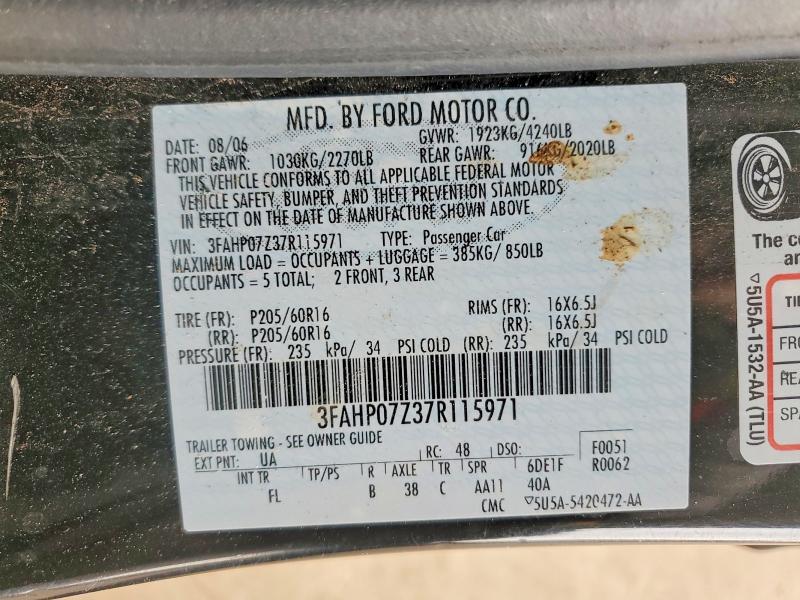 2007 Ford Fusion მანქანა იყიდება აუქციონზე, vin: 3FAHP07Z37R115971, აუქციონის ნომერი: 52056146