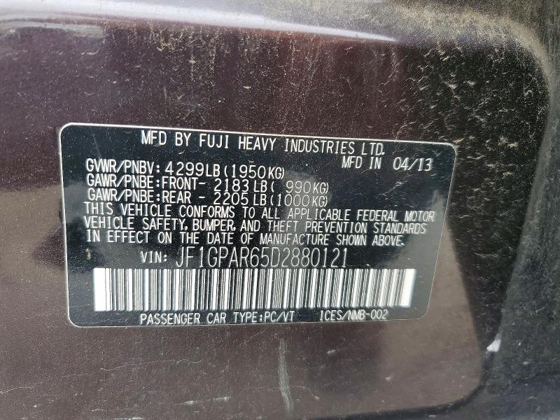 2013 Subaru Impreza მანქანა იყიდება აუქციონზე, vin: JF1GPAR65D2880121, აუქციონის ნომერი: 53764236
