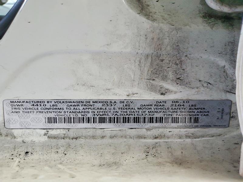 54980746 :رقم المزاد ، 3VWRL7AJ0AM153732 vin ، 2010 Volkswagen Jetta مزاد بيع