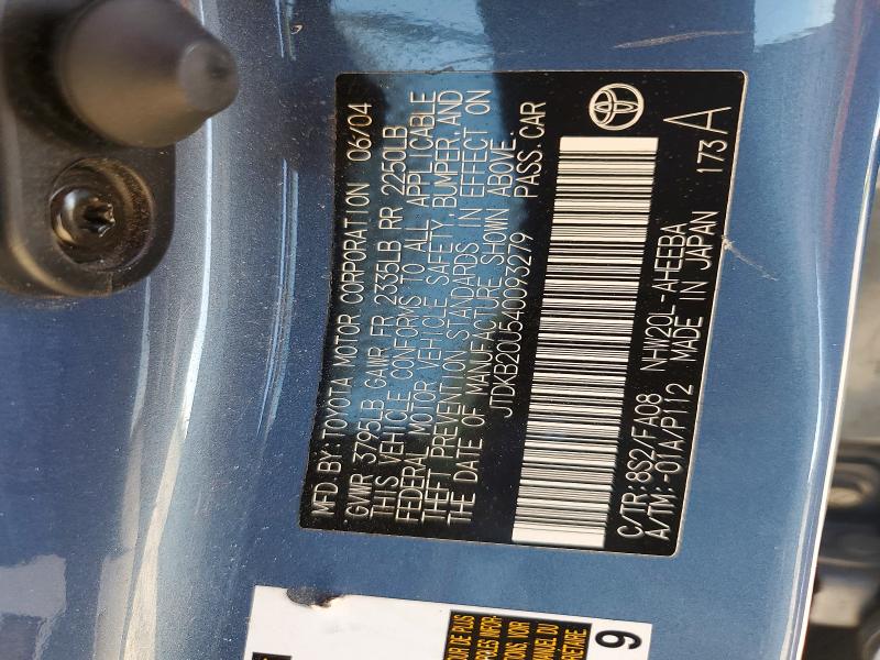 Aukcja sprzedaży 2004 Toyota Prius, vin: JTDKB20U540093279, numer aukcji: 52838836