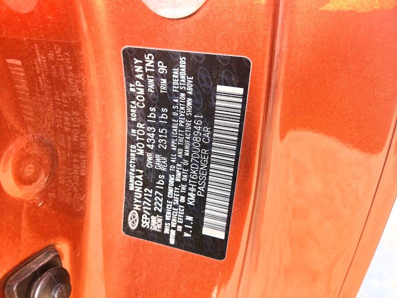 2013 Hyundai Genesis Coupe მანქანა იყიდება აუქციონზე, vin: KMHHT6KD7DU089461, აუქციონის ნომერი: 52506216