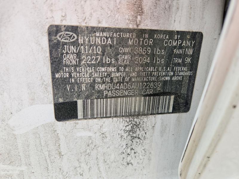 2010 Hyundai Elantra მანქანა იყიდება აუქციონზე, vin: KMHDU4AD6AU122639, აუქციონის ნომერი: 54169766