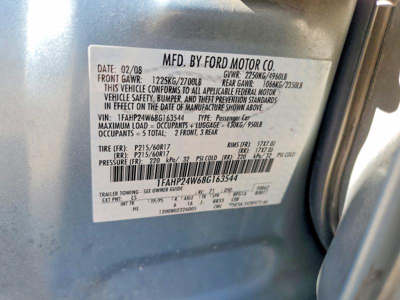 52839406 :رقم المزاد ، 1FAHP24W68G163544 vin ، 2008 Ford Taurus مزاد بيع