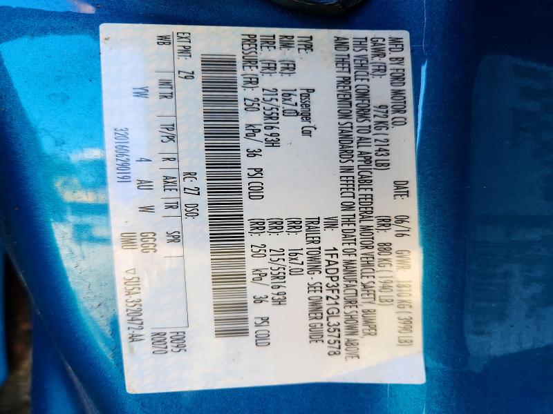 Продаж на аукціоні авто 2016 Ford Focus, vin: 1FADP3F21GL357578, номер лоту: 52814516