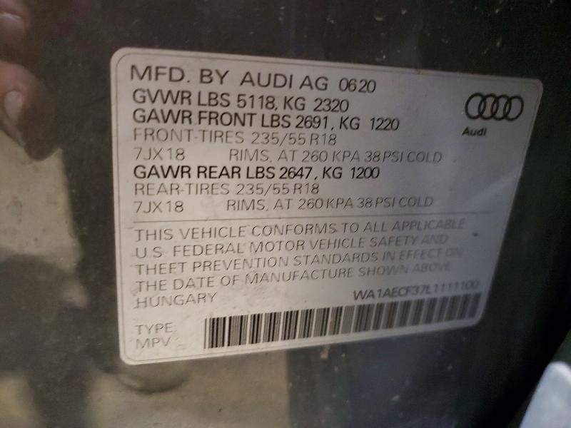 2020 Audi Q3 მანქანა იყიდება აუქციონზე, vin: WA1AECF37L1111100, აუქციონის ნომერი: 52368296
