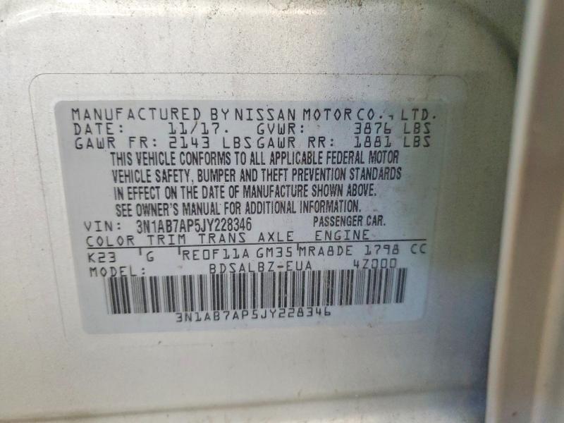 Продаж на аукціоні авто 2018 Nissan Sentra, vin: 3N1AB7AP5JY228346, номер лоту: 53665896