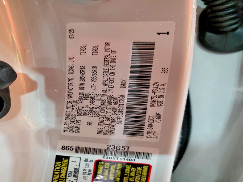 52538926 :رقم المزاد ، 5TFPC5DB1SX113660 vin ، 2025 Toyota Tundra مزاد بيع