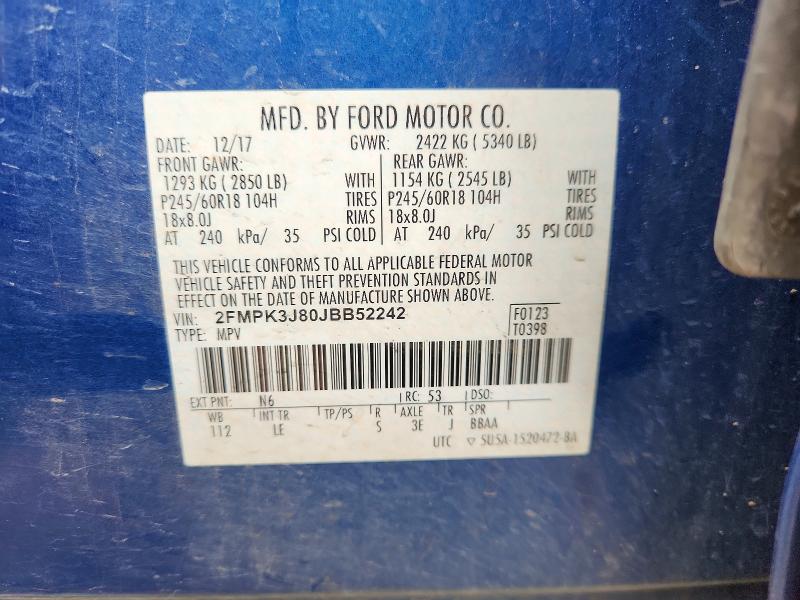 2018 Ford Edge მანქანა იყიდება აუქციონზე, vin: 2FMPK3J80JBB52242, აუქციონის ნომერი: 54238316