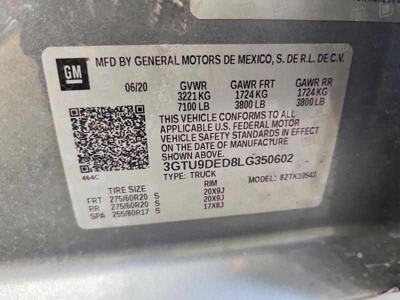52756486 :رقم المزاد ، 3GTU9DED8LG350602 vin ، 2020 Gmc Sierra مزاد بيع