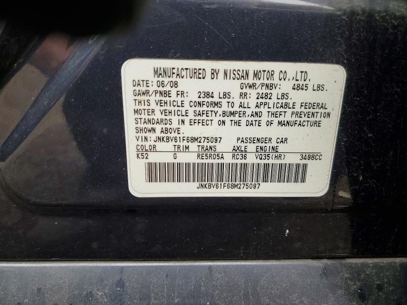 Продаж на аукціоні авто 2008 Infiniti G35, vin: JNKBV61F68M275097, номер лоту: 53567766