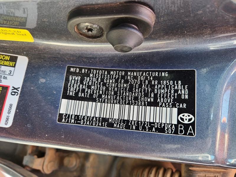 Продажа на аукционе авто 2014 Toyota Corolla, vin: 5YFBURHE0EP153881, номер лота: 53289306