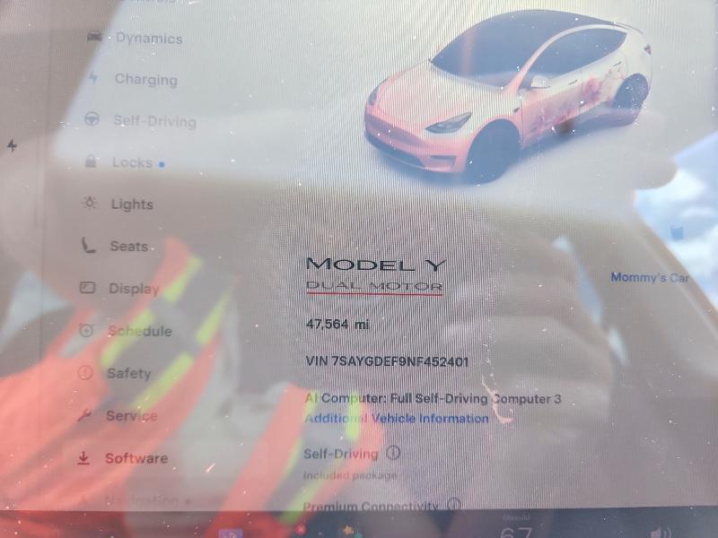 52342056 :رقم المزاد ، 7SAYGDEF9NF452401 vin ، 2022 Tesla Model Y مزاد بيع