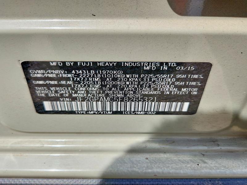 52495176 :رقم المزاد ، JF2GPAMC5F8265321 vin ، 2015 Subaru Xv Crosstrek مزاد بيع