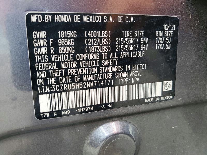 52994116 :رقم المزاد ، 3CZRU5H52NM714171 vin ، 2022 Honda Hr-v مزاد بيع