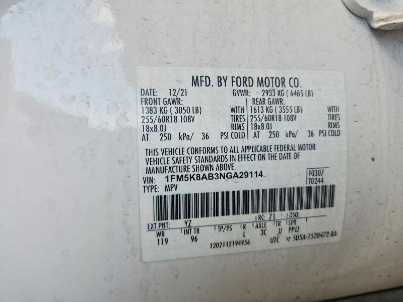 Продажа на аукционе авто 2022 Ford Explorer, vin: 1FM5K8AB3NGA29114, номер лота: 55429246