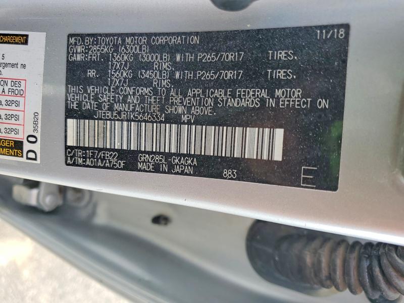 53595106 :رقم المزاد ، JTEBU5JR1K5646334 vin ، 2019 Toyota 4runner مزاد بيع
