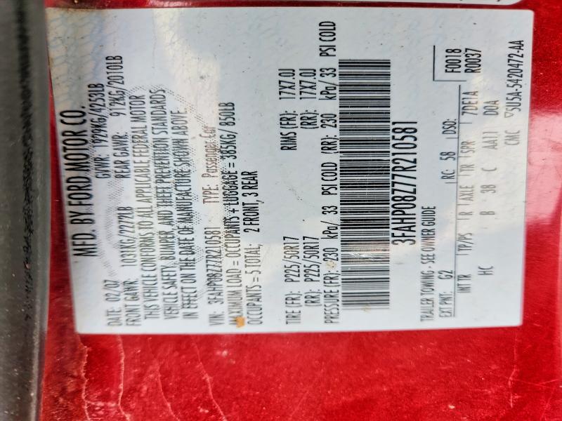 2007 Ford Fusion მანქანა იყიდება აუქციონზე, vin: 3FAHP08Z77R210581, აუქციონის ნომერი: 53993076