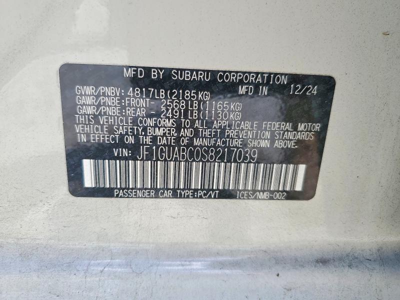 Aukcja sprzedaży 2025 Subaru Impreza, vin: JF1GUABC0S8217039, numer aukcji: 53876786