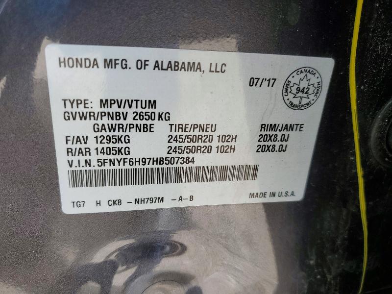 2017 Honda Pilot მანქანა იყიდება აუქციონზე, vin: 5FNYF6H97HB507384, აუქციონის ნომერი: 53875426