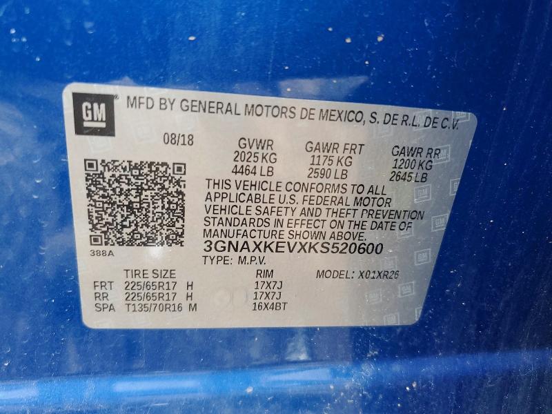 Продаж на аукціоні авто 2019 Chevrolet Equinox, vin: 3GNAXKEVXKS520600, номер лоту: 52475876