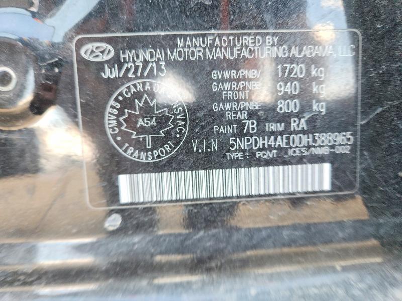 2013 Hyundai Elantra მანქანა იყიდება აუქციონზე, vin: 5NPDH4AE0DH388965, აუქციონის ნომერი: 53974006