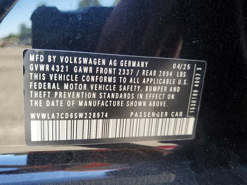 2025 Volkswagen Gti მანქანა იყიდება აუქციონზე, vin: WVWLA7CD6SW228974, აუქციონის ნომერი: 53091546