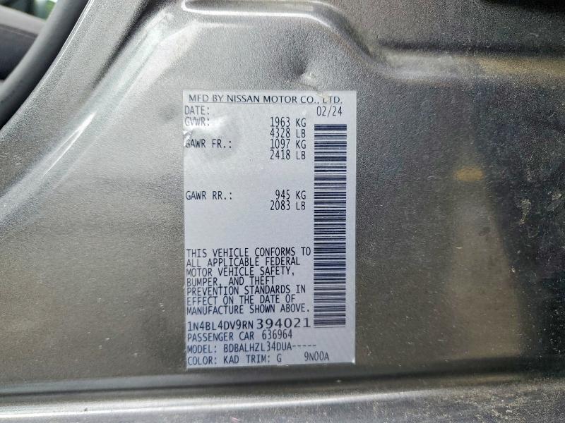 Продажа на аукционе авто 2024 Nissan Altima, vin: 1N4BL4DV9RN394021, номер лота: 54854586