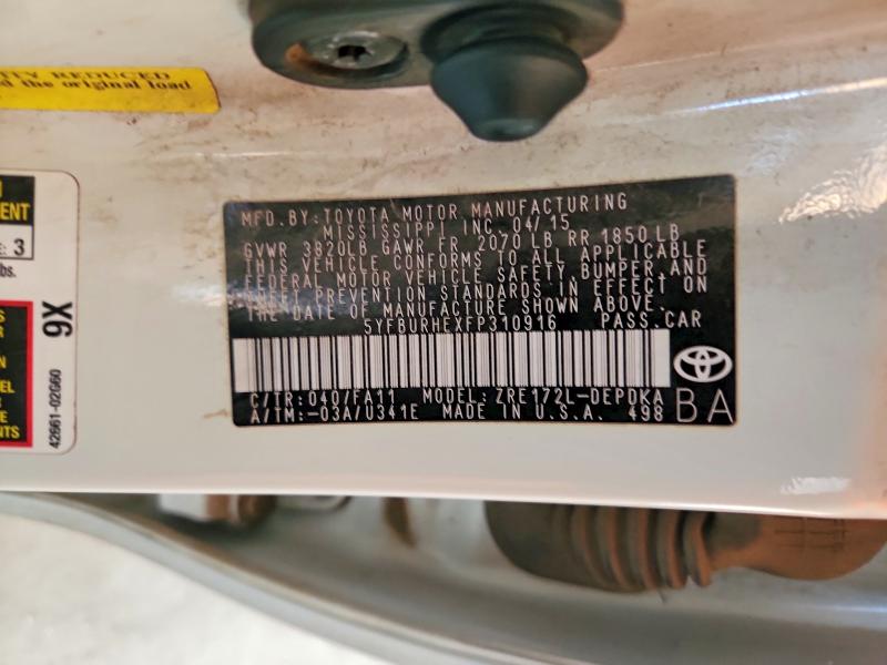 53931236 :رقم المزاد ، 5YFBURHEXFP310916 vin ، 2015 Toyota Corolla مزاد بيع