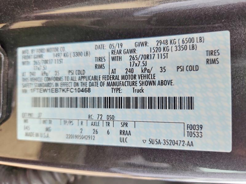 Aukcja sprzedaży 2019 Ford F150, vin: 1FTEW1EB7KFC10468, numer aukcji: 53298476