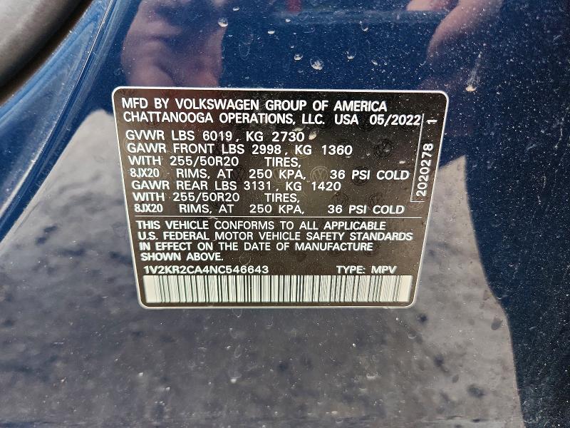 Aukcja sprzedaży 2022 Volkswagen Atlas, vin: 1V2KR2CA4NC546643, numer aukcji: 52521546