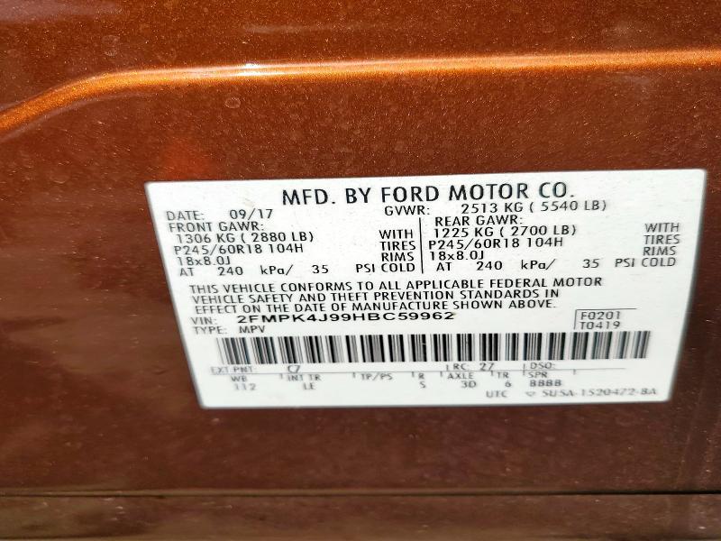 Aukcja sprzedaży 2017 Ford Edge, vin: 2FMPK4J99HBC59962, numer aukcji: 53003186
