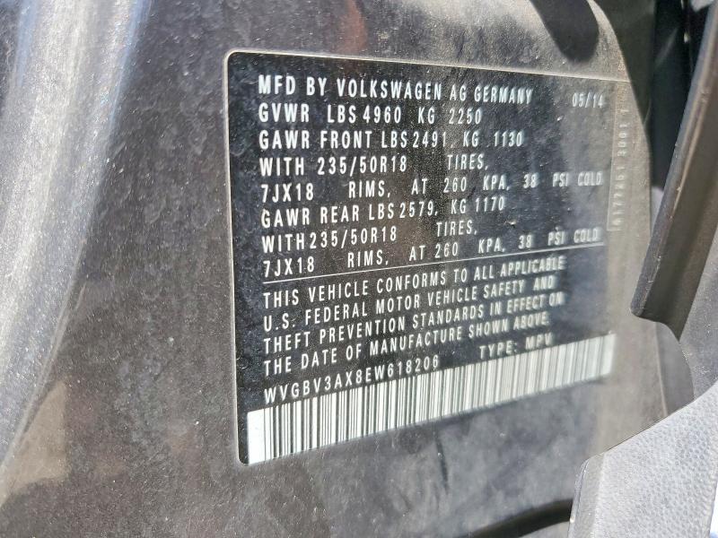 Aukcja sprzedaży 2014 Volkswagen Tiguan, vin: WVGBV3AX8EW618206, numer aukcji: 52396036