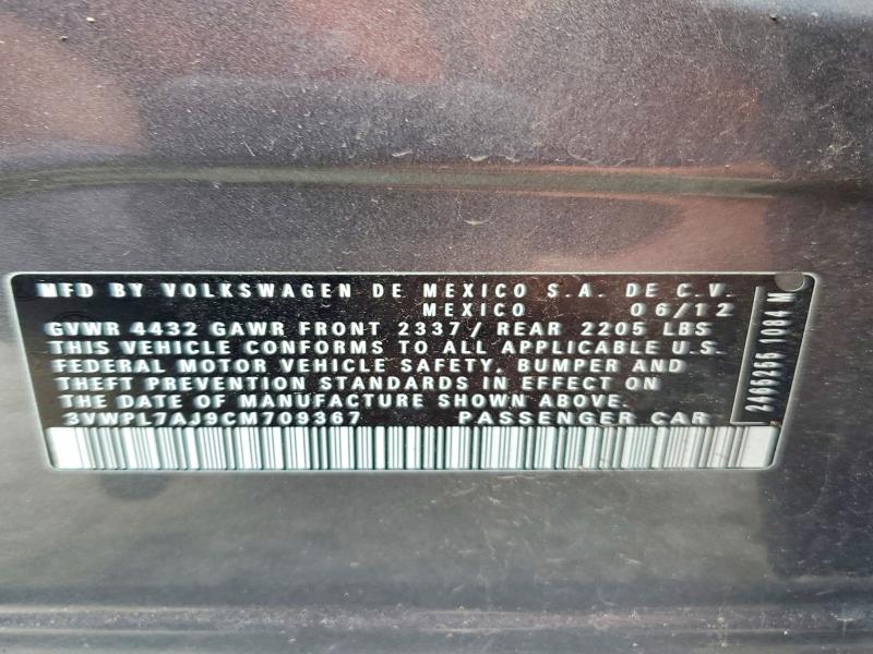 52579876 :رقم المزاد ، 3VWPL7AJ9CM709367 vin ، 2012 Volkswagen Jetta مزاد بيع