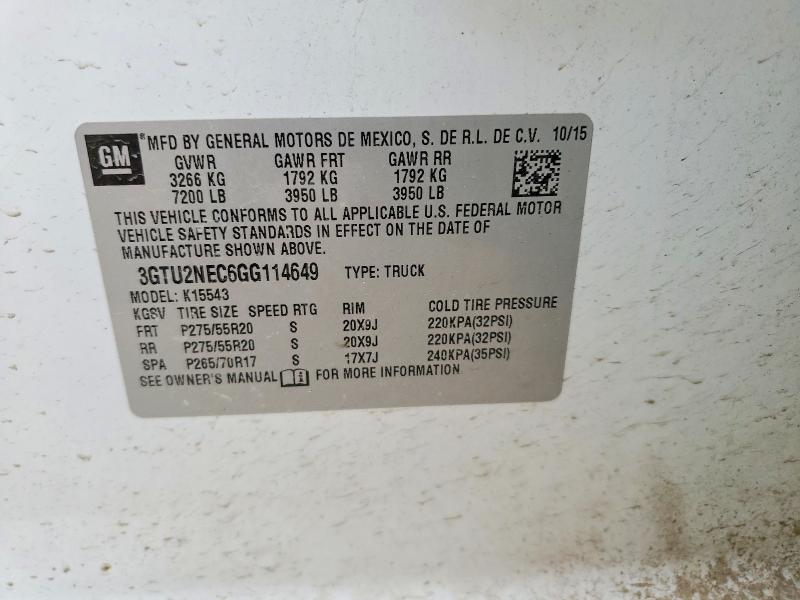2016 Gmc Sierra მანქანა იყიდება აუქციონზე, vin: 3GTU2NEC6GG114649, აუქციონის ნომერი: 52237316