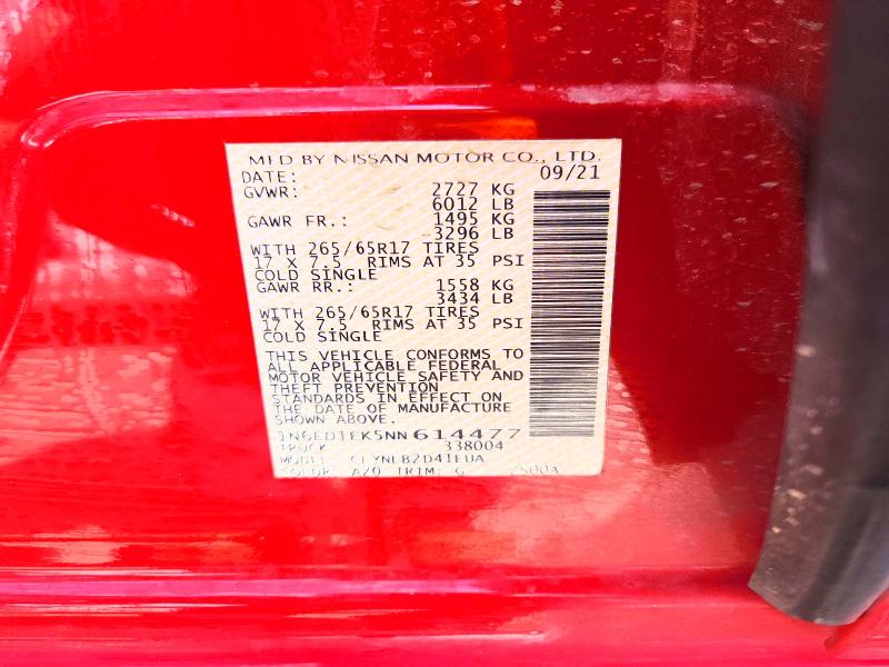 2022 Nissan Frontier მანქანა იყიდება აუქციონზე, vin: 1N6ED1EK5NN614477, აუქციონის ნომერი: 52270056