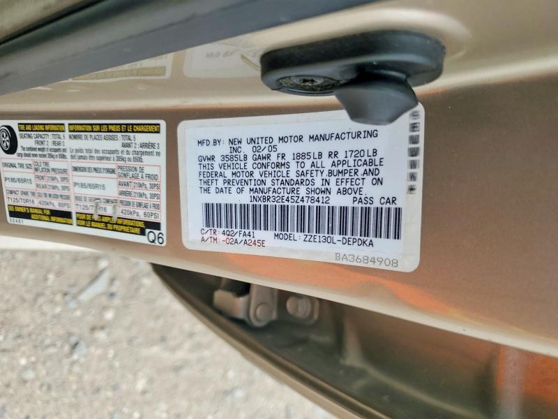 2005 Toyota Corolla მანქანა იყიდება აუქციონზე, vin: 1NXBR32E45Z478412, აუქციონის ნომერი: 53964376