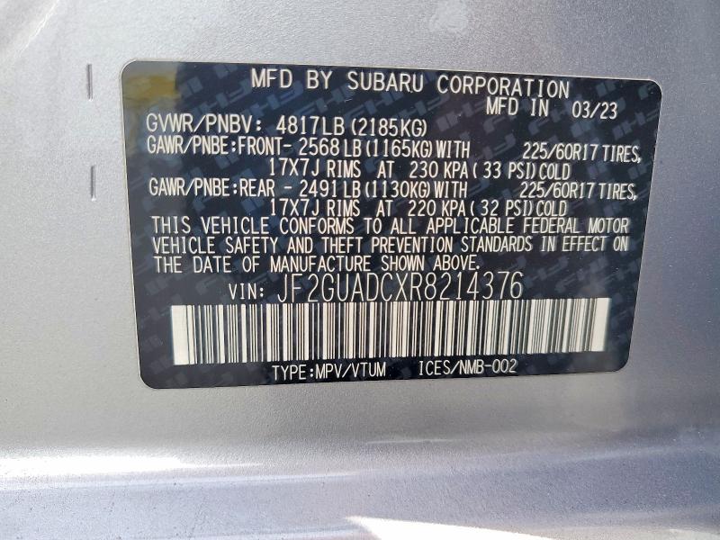 Продаж на аукціоні авто 2024 Subaru Crosstrek, vin: JF2GUADCXR8214376, номер лоту: 52212336