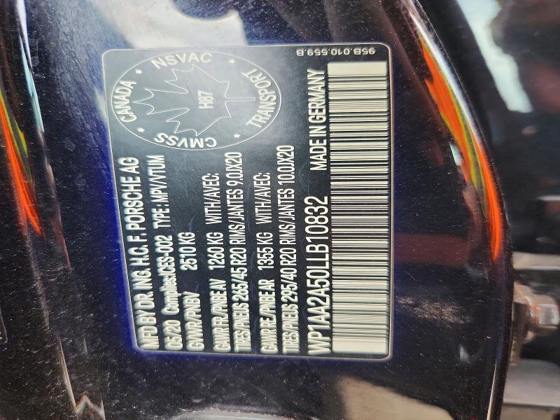 53612936 :رقم المزاد ، WP1AA2A50LLB10832 vin ، 2020 Porsche Macan مزاد بيع
