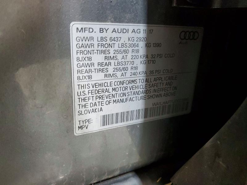 Продажа на аукционе авто 2018 Audi Q7, vin: WA1LHAF71JD023890, номер лота: 52545796