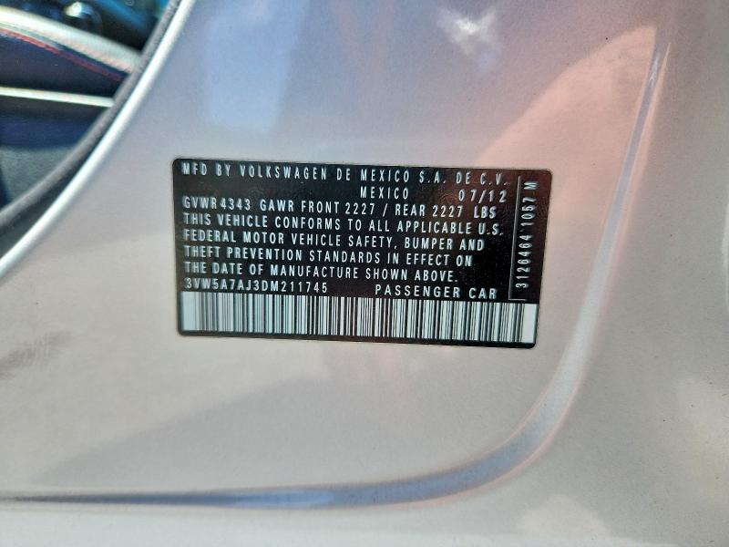 Aukcja sprzedaży 2013 Volkswagen Jetta, vin: 3VW5A7AJ3DM211745, numer aukcji: 52017116