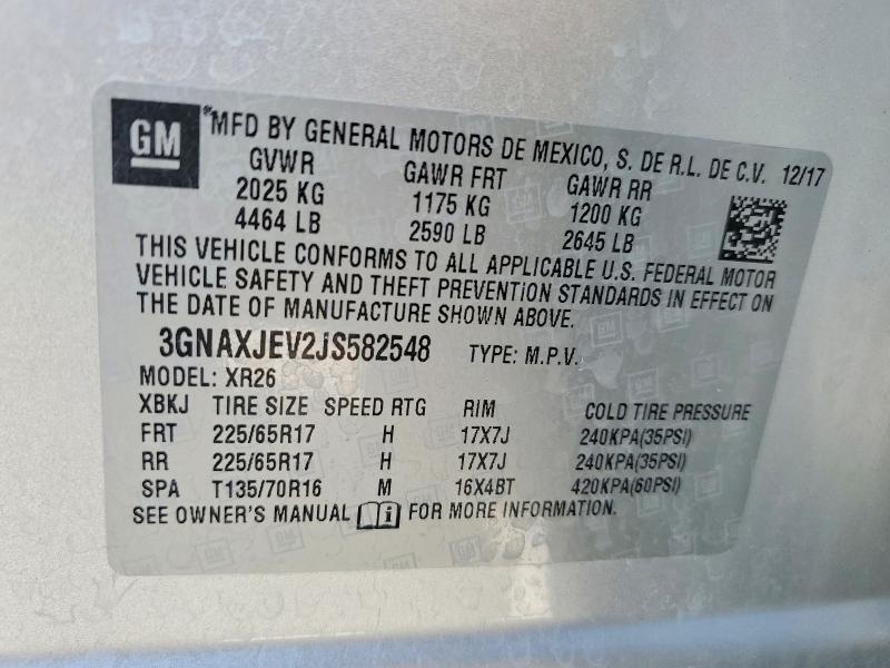Продаж на аукціоні авто 2018 Chevrolet Equinox, vin: 3GNAXJEV2JS582548, номер лоту: 53624726