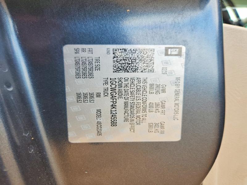 2019 Chevrolet Express G2500 მანქანა იყიდება აუქციონზე, vin: 1GCWGAFP4K1245588, აუქციონის ნომერი: 55238806