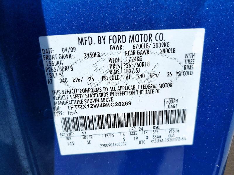 Продаж на аукціоні авто 2009 Ford F150, vin: 1FTRX12W49KC28269, номер лоту: 51330106