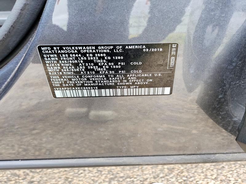 54261596 :رقم المزاد ، 1V2AP2CAXKC555215 vin ، 2019 Volkswagen Atlas مزاد بيع